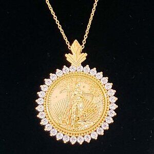 2.00Ct Lady Liberty Coin Moissanite Diamond Pendant 14K Gold Plated Over Silver